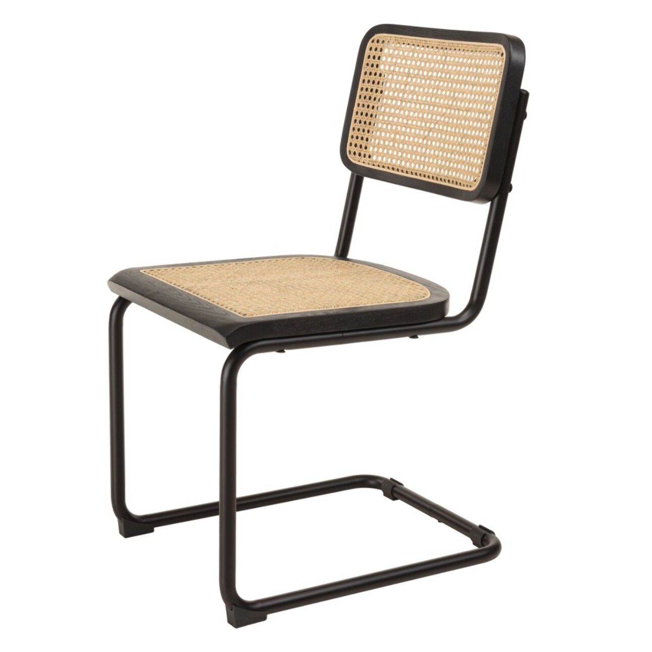 PIERRE - Lot de 2 chaises assise bois noir/rotin naturel pieds métal