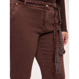 Fiorella Rubino - Pantaloni chino misto cotone con cintura - Marrone