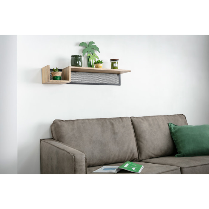 Étagère murale industrielle en bois manguier massif et métal noir L90 cm RACK