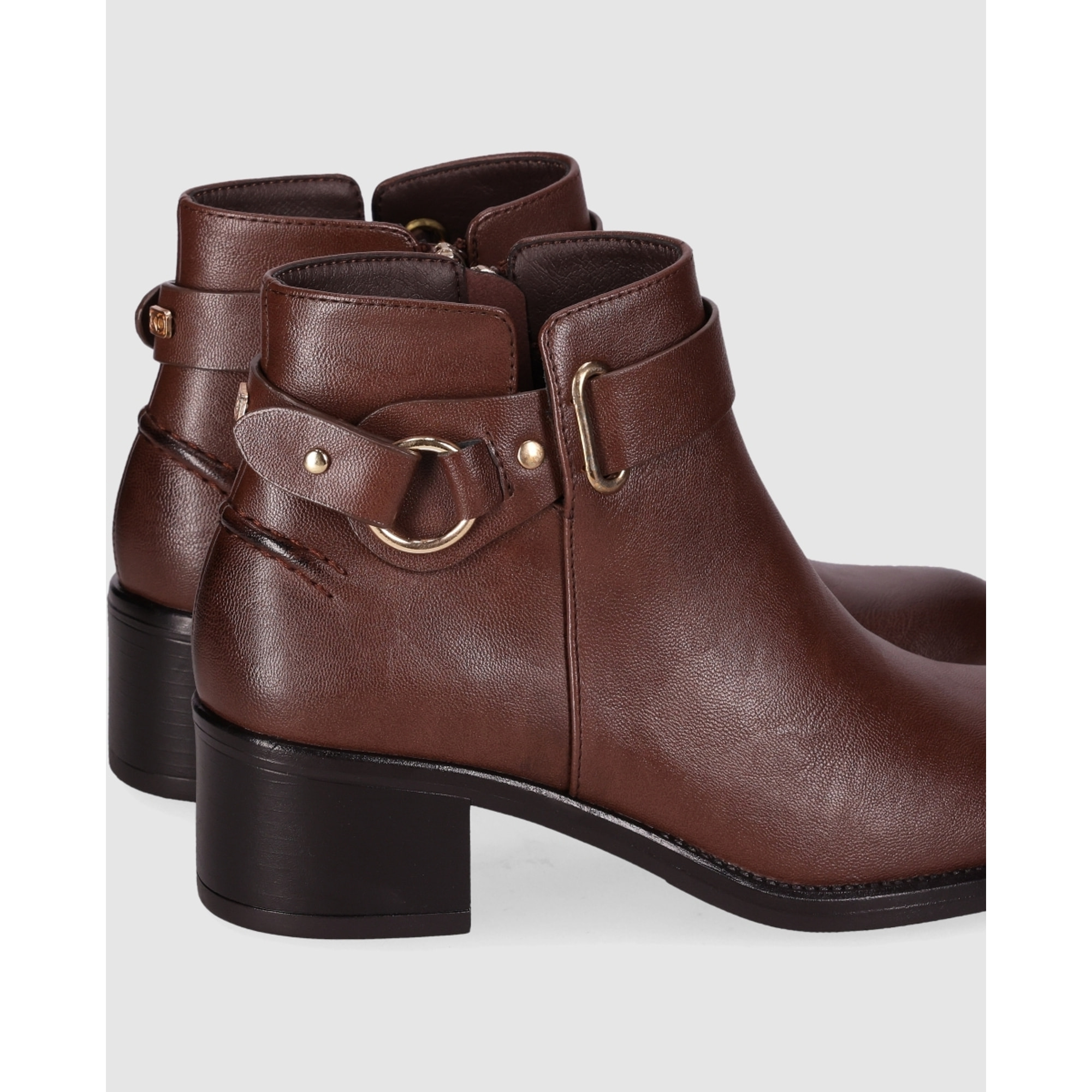 Botines de Piel Sintética - Marron - Tacón: 5 cm