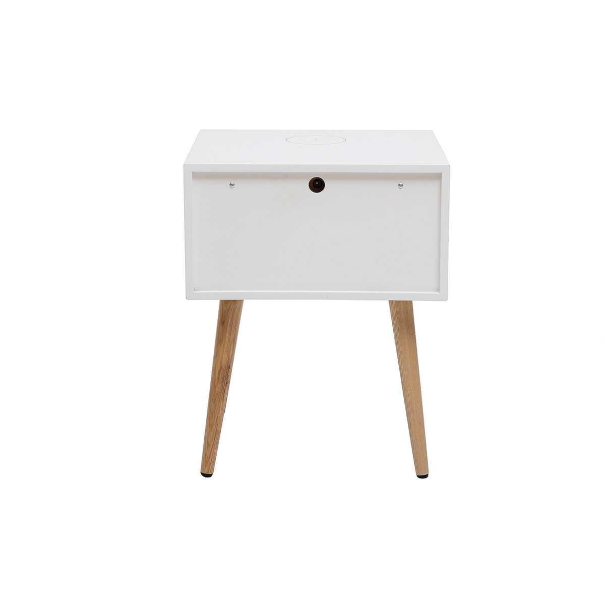 Tables de chevet connectées multimédia blanc mat et bois clair massif L40 (lot de 2) PAVAN