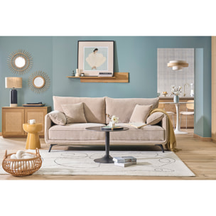 Canapé design 3 places en tissu effet velours taupe et métal noir TANTOR