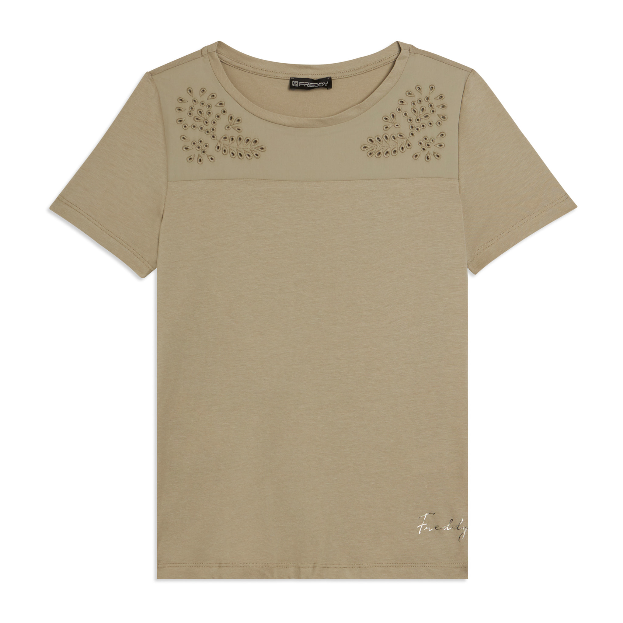 T-shirt in Jersey con Ricami Floreali