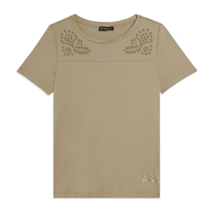 T-shirt in Jersey con Ricami Floreali