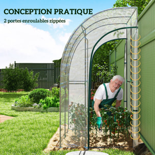 Serre de jardin adossée serre adossée dim. 1,43L x 1,18l x 2,12H m 2 portes zippées enroulables acier PVC transparent