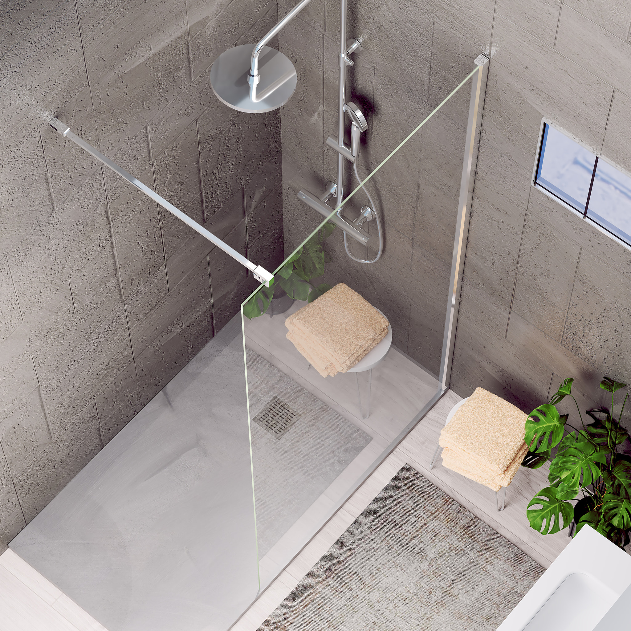 Mampara de Ducha | Panel Fijo | 80 X 195 cm | Perfil Cromado | Cristal Templado con Espesor de 8mm| Tratamiento Antical | Alday