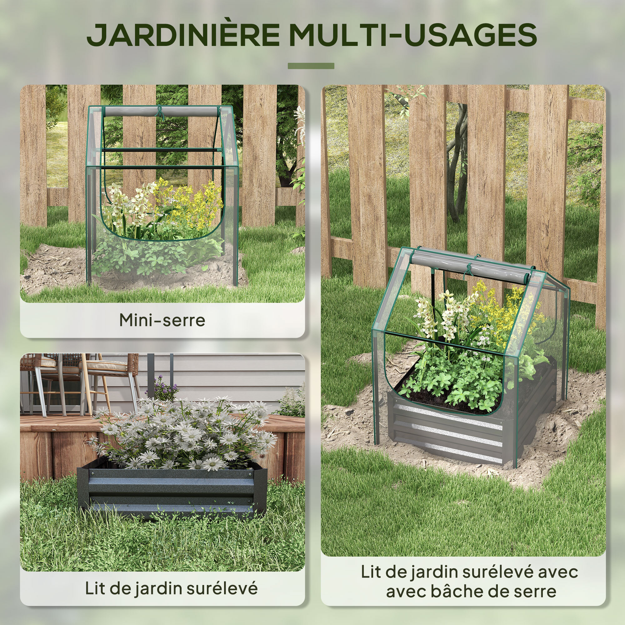 Mini carré potager serre 2 en 1 - 70 x 70 x 90 cm - anthracite transparent