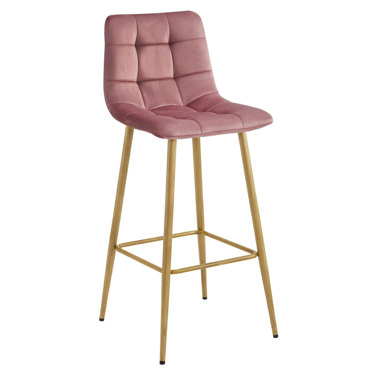 Sgabello Arceto in Velluto Rosa Antico e Gambe Rovere