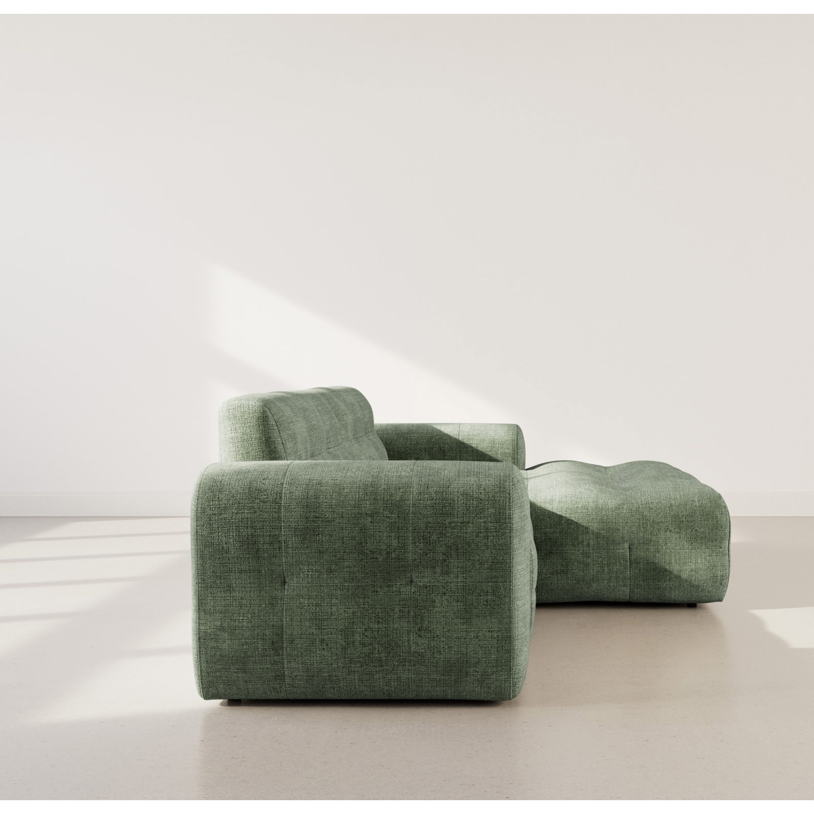 Diane - Canapé d'angle droit 4 places en velours texturé - Vert sauge