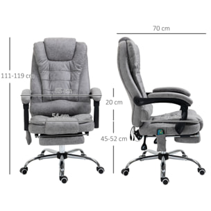 Fauteuil de bureau direction massant chauffant hauteur réglable dossier inclinable repose-pied rétractable tissu technique gris