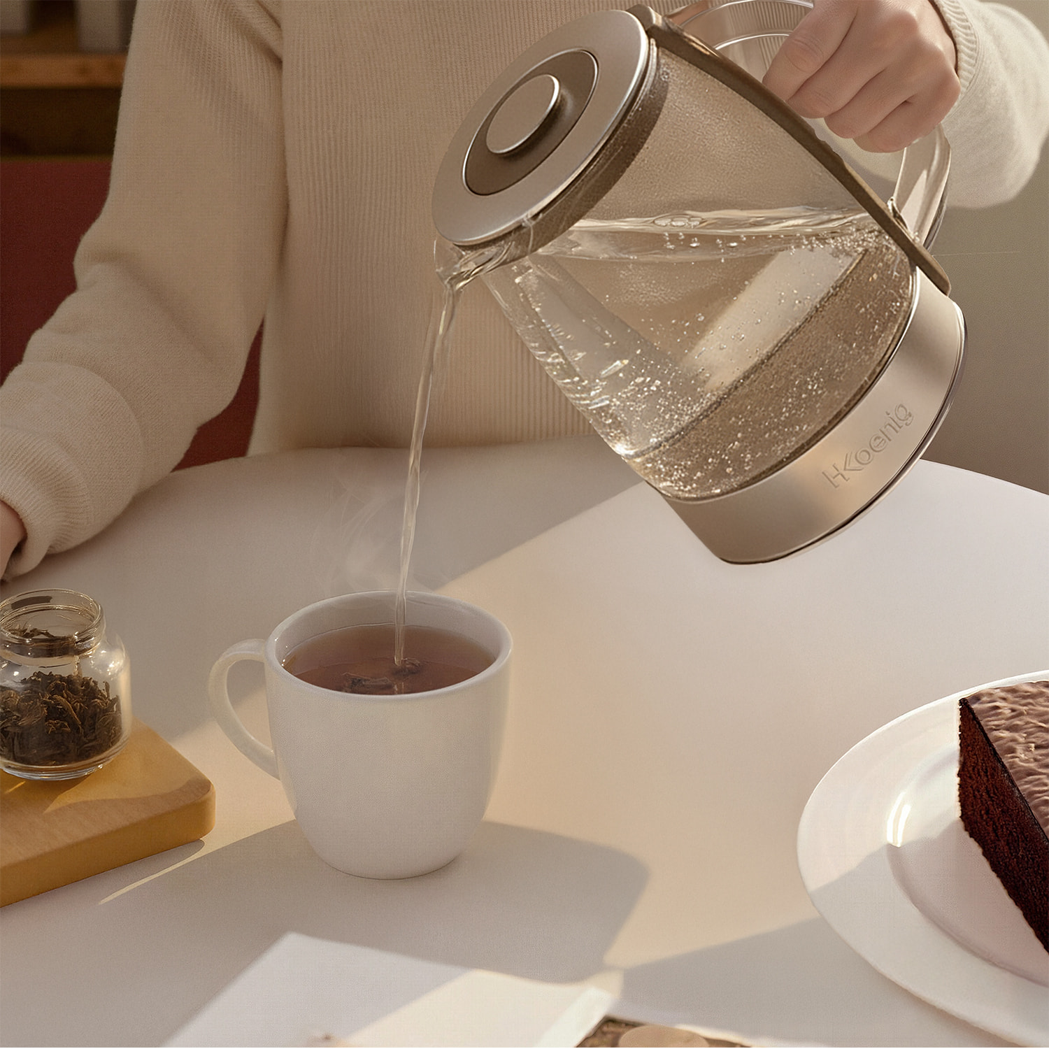 Hervidor eléctrico de vidrio, 1,5 L, regulable 70–100 °C, base giratoria 360°