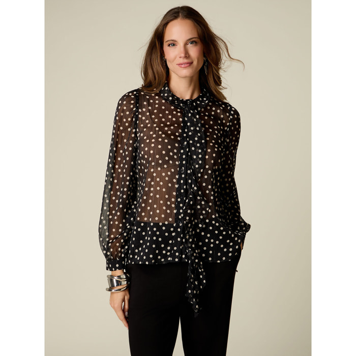 Oltre - Camicia in georgette a pois - Nero