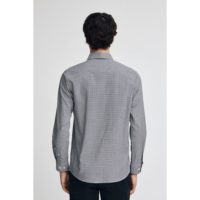 Camisa azul marina de corte slim y cuadros vichy con logo Rigby Go