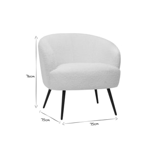 Fauteuil design en tissu effet laine bouclée blanc cassé et métal noir MAGGIE