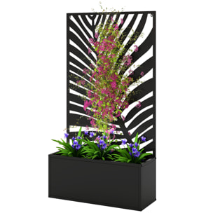 Jardinière treillis haut design graphique feuillage 61 x 23 x 113 cm métal époxy noir