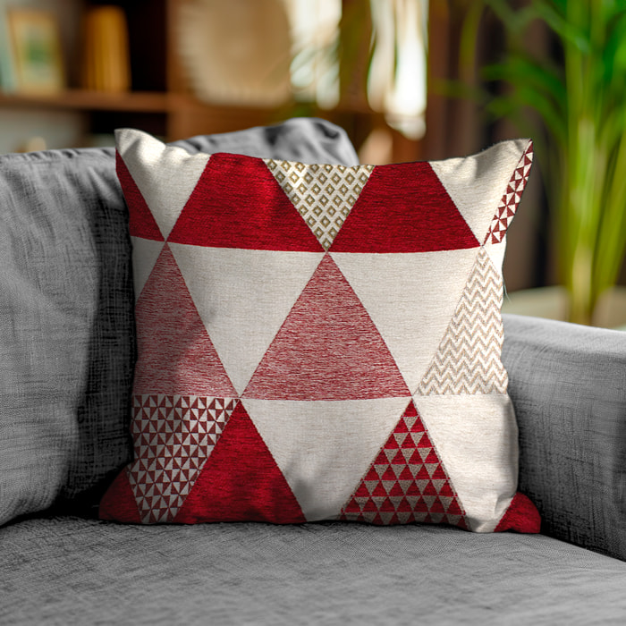 COPPIA CUSCINI ARREDO JACQUARD SFODERABILI 50X50 CM TRIANGOLI ROSSO