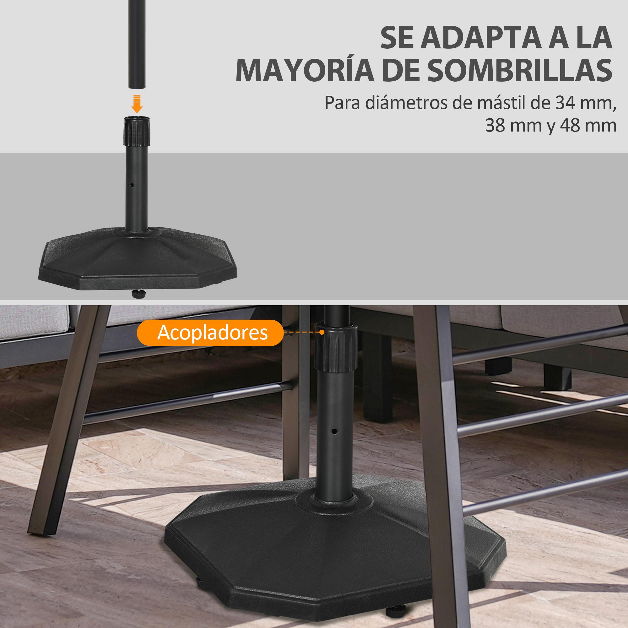 Base de Sombrilla Peso 18 kg Soporte para Parasol de Cemento para Mástil de Ø32/34/38 mm Pie de Parasol para Jardín Balcón 46x46x39 cm Negro