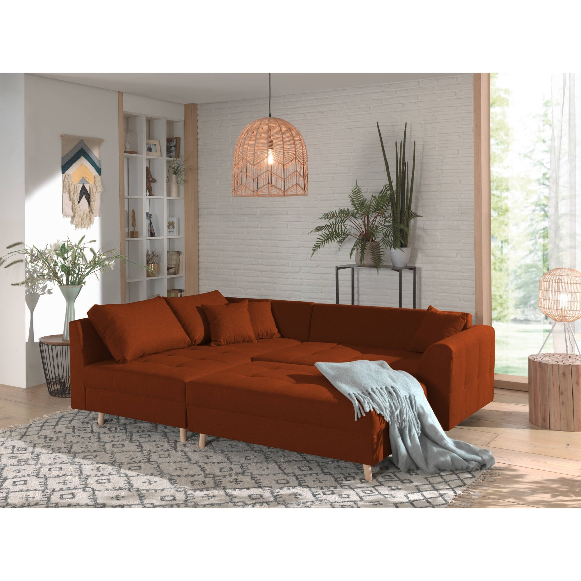 Rune - canapé d'angle - avec pouf d'appoint - 4 places - style scandinave - gauche - Rouille