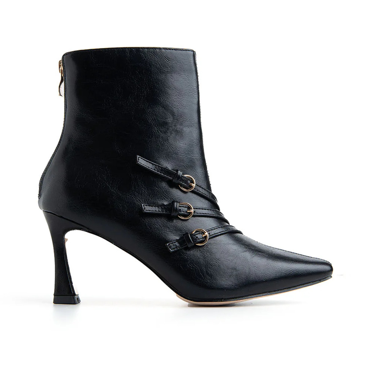 Tronchetto tacco 10 e triplo cinturino - NERO