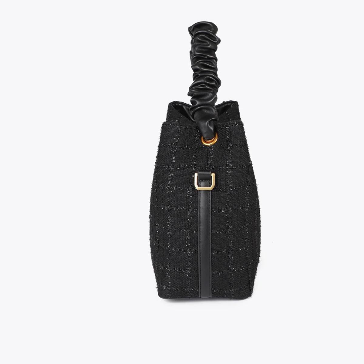 Borsa in Tweed con Manico Arricciato e Logo LC Leopardo