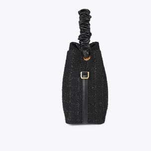 Borsa in Tweed con Manico Arricciato e Logo LC Leopardo