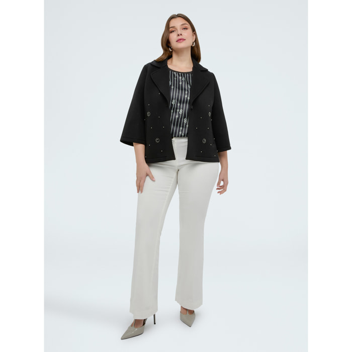 Fiorella Rubino - Abrigo corto en scuba doble botonadura - Negro