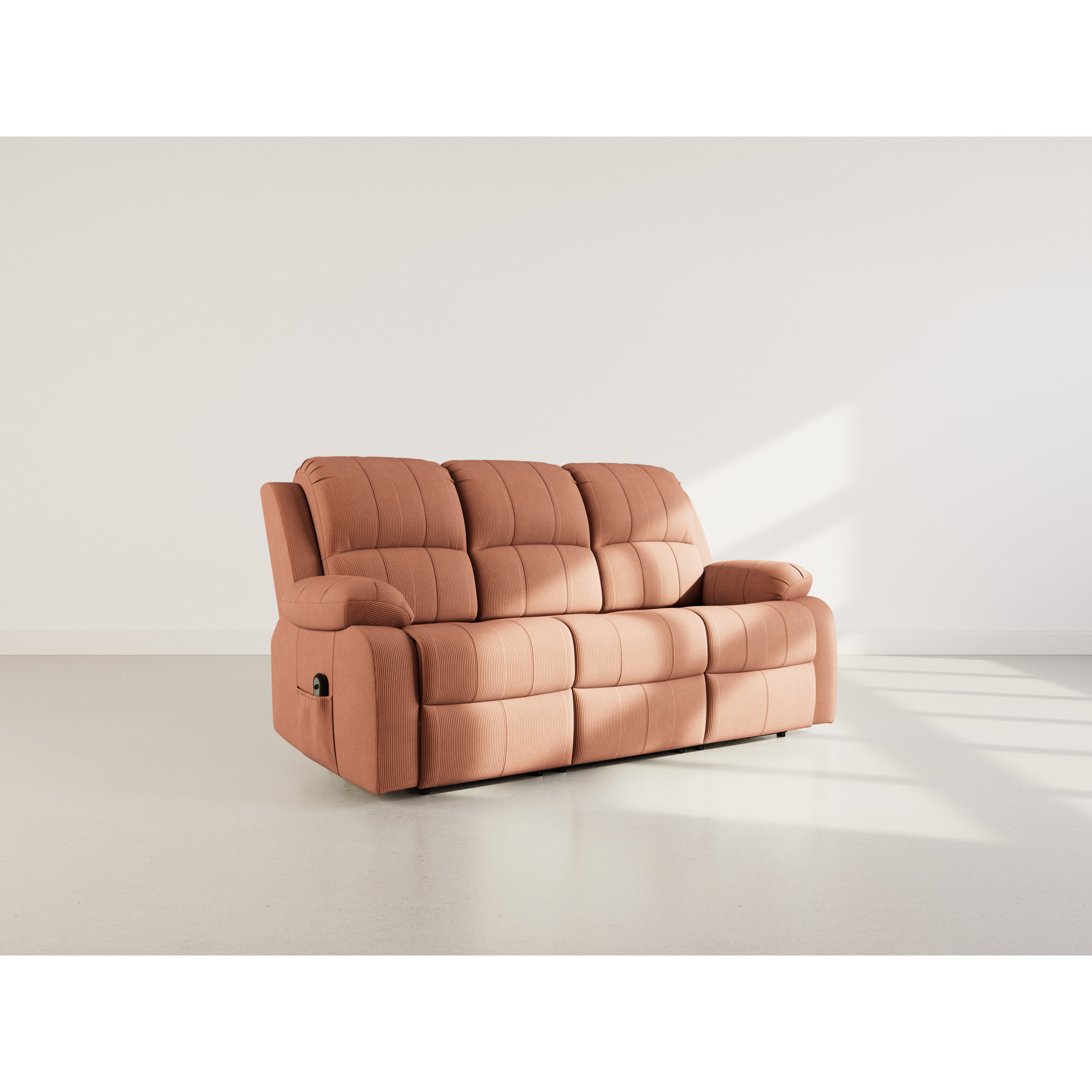Armand - Canapé 3 places relax électrique en velours côtelé - Terracotta