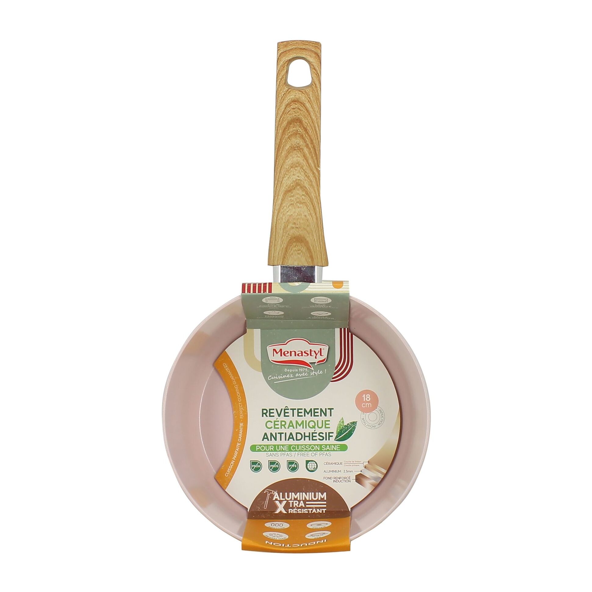 Casserole 18cm avec revêtement céramique rose - tous feux COLORAMA