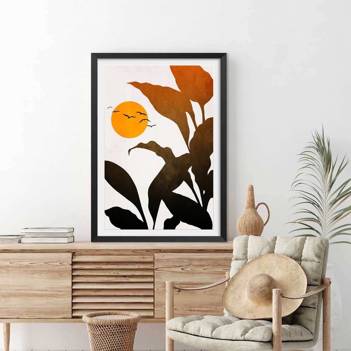 Affiche graphique ""Tropique paradis"" Affiche sous cadre noir