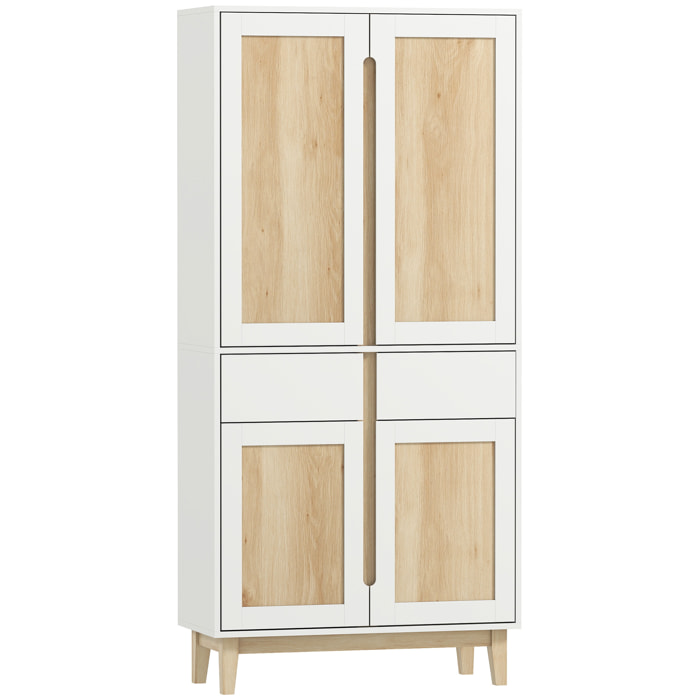 Buffet haut cuisine style nordique - 4 portes, 3 étagères - piètement bois blanc effet bois clair