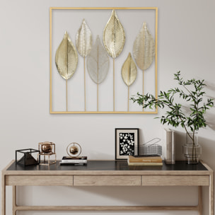 Décoration murale métal doré - Déco murale feuilles - 70 x 70 cm