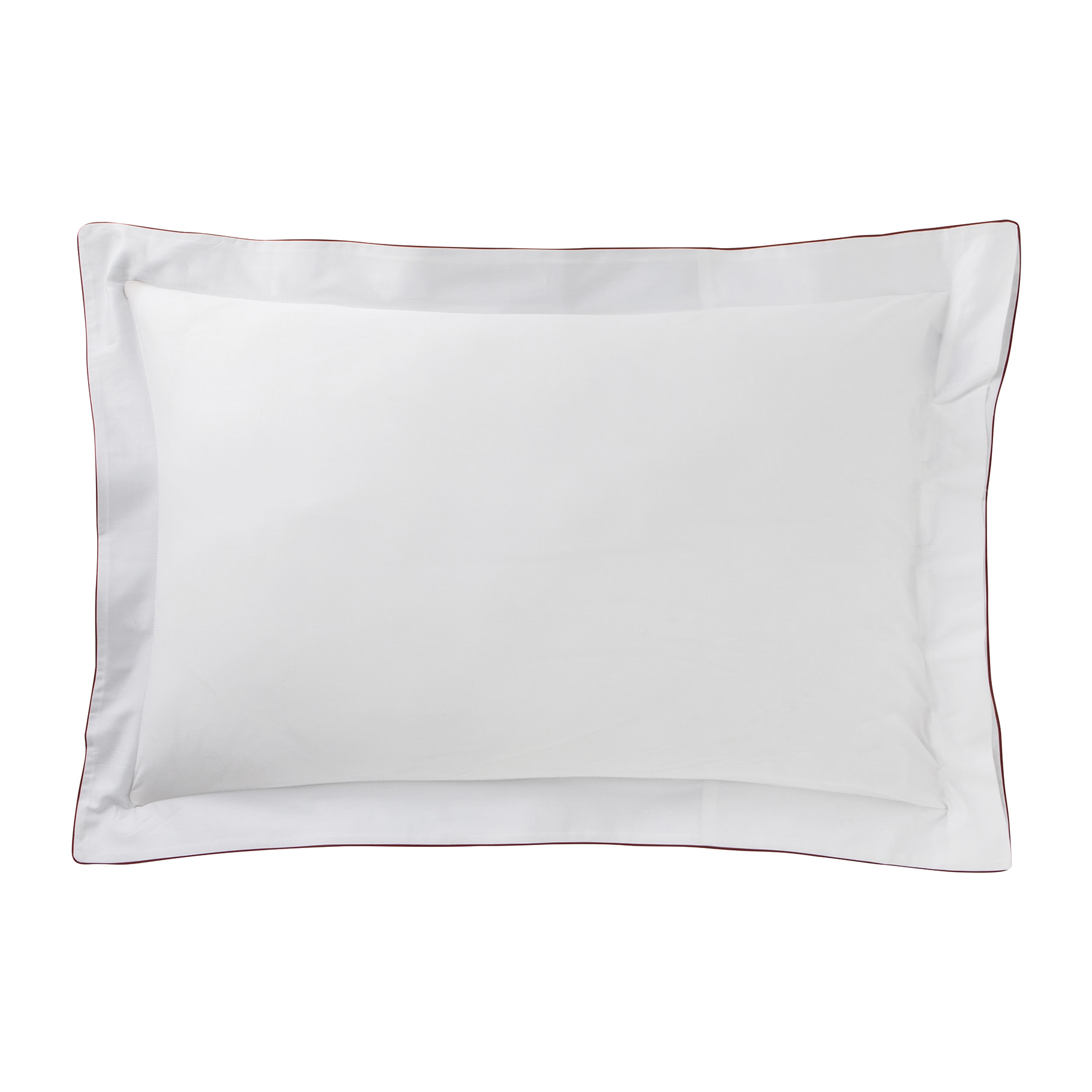 Taie d'oreiller tricolore en satin de coton avec bande appliquée, MARCEAU, Blanc Neige/Bleu Marine