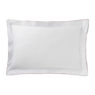 Taie d'oreiller tricolore en satin de coton avec bande appliquée, MARCEAU, Blanc Neige/Bleu Marine