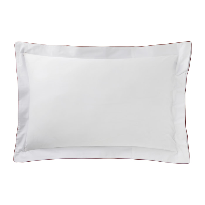 Taie d'oreiller tricolore en satin de coton avec bande appliquée, MARCEAU, Blanc Neige/Bleu Marine