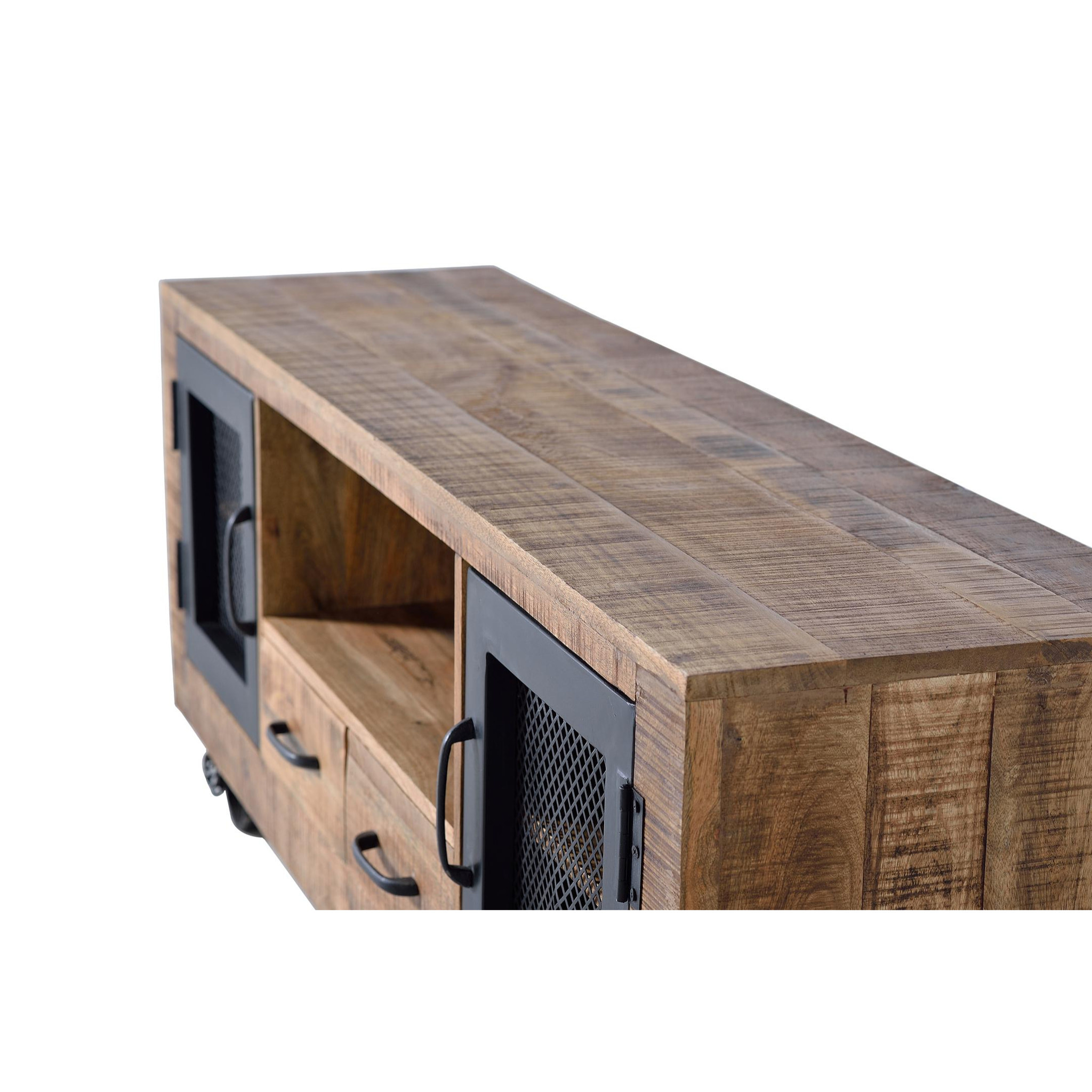 Mueble TV de Madera de Mango, Metal 150 Cm Estilo Industrial Moderno