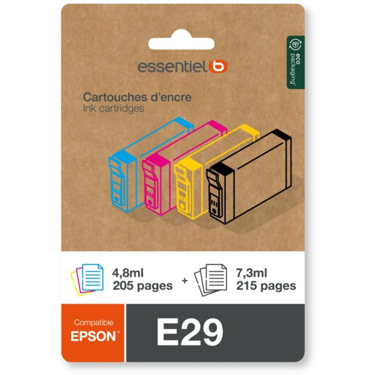 Cartouche d'encre ESSENTIELB Pack Compatible E29 (Noir + 3 Couleurs)