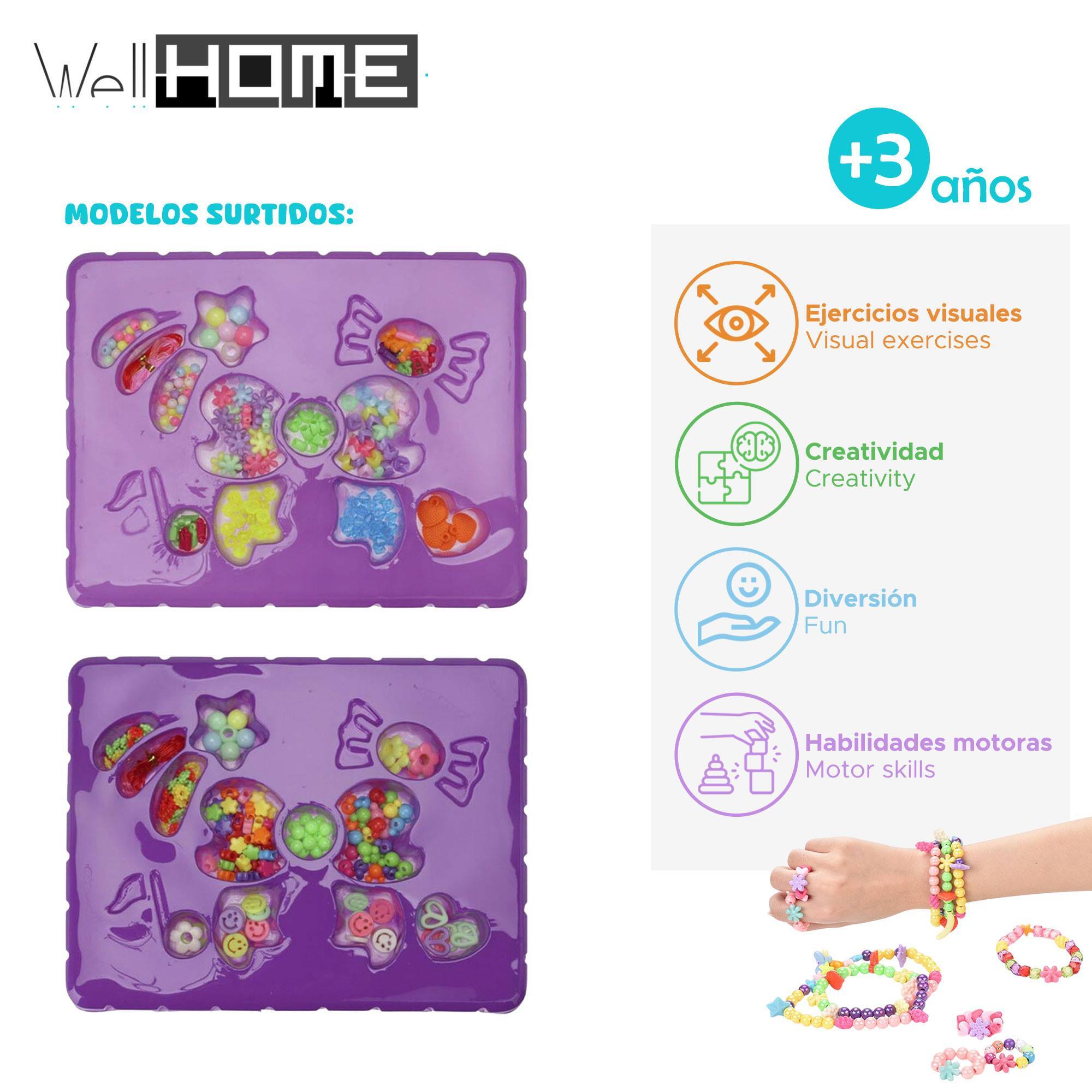 Well home - juego de cuentas en caja de colores para hacer pulseras y colgantes