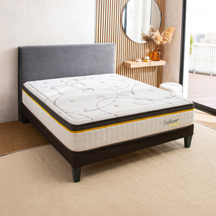 Ensemble Matelas Bellecour 3.0 & Sommier KIT15, Mémoire de Forme et Ressorts Ensachés, 30 cm, technologie Tri-Lattes, Soutien Ferme