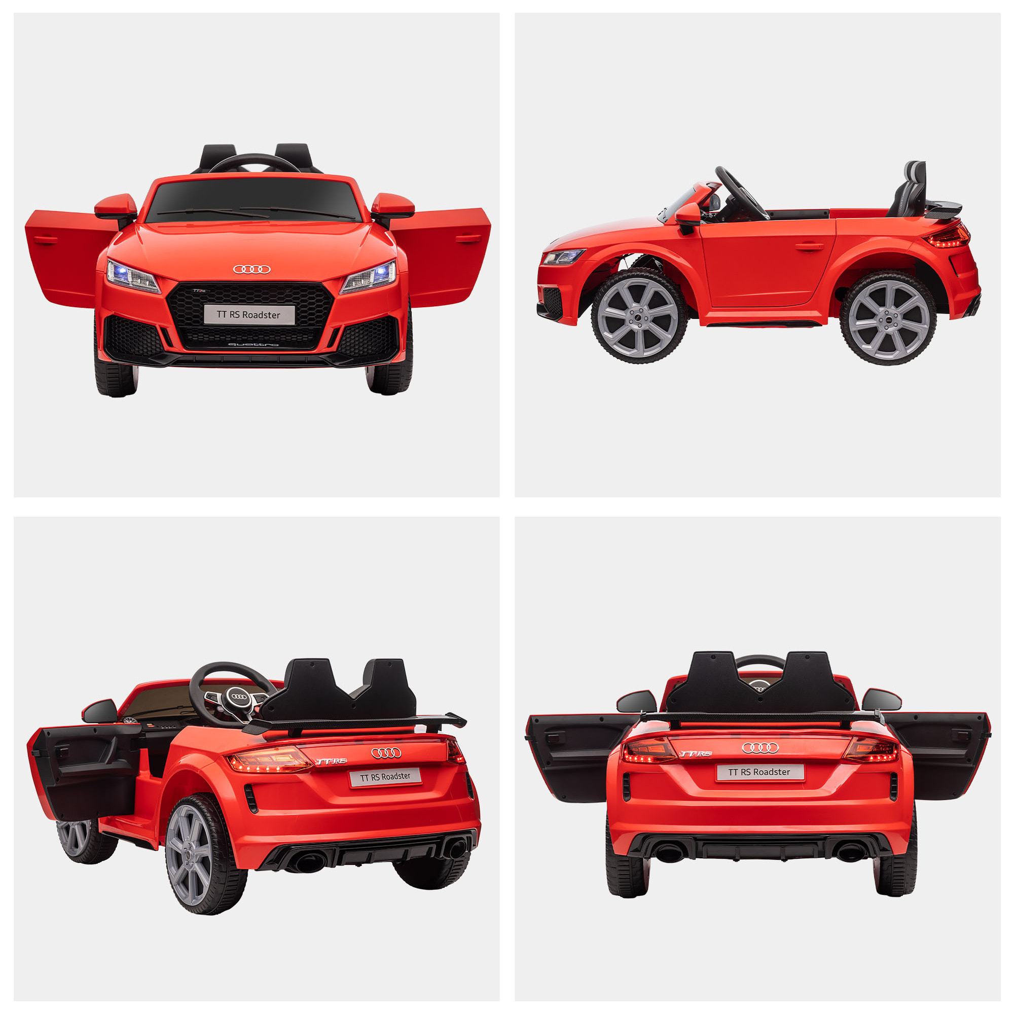 Audi TT Eléctrico Infantil Coche Juguete Niño 3 Años+ con Mando a Distancia con Música y Luces Modos de Aprendizaje Batería 12V Doble Apertura de Puerta 102x60x44 cm Rojo