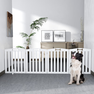 Barrière de sécurité chien pliable adaptable motif os - piètement support antidérapant - 207 x 30 x 61 cm - MDF blanc