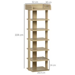 Zapatero Estrecho de 7 Niveles, Estantería de Zapatos, para 6 Pares de Zapatos, para Espacio Pequeño, Dormitorio y Pasillo, Roble