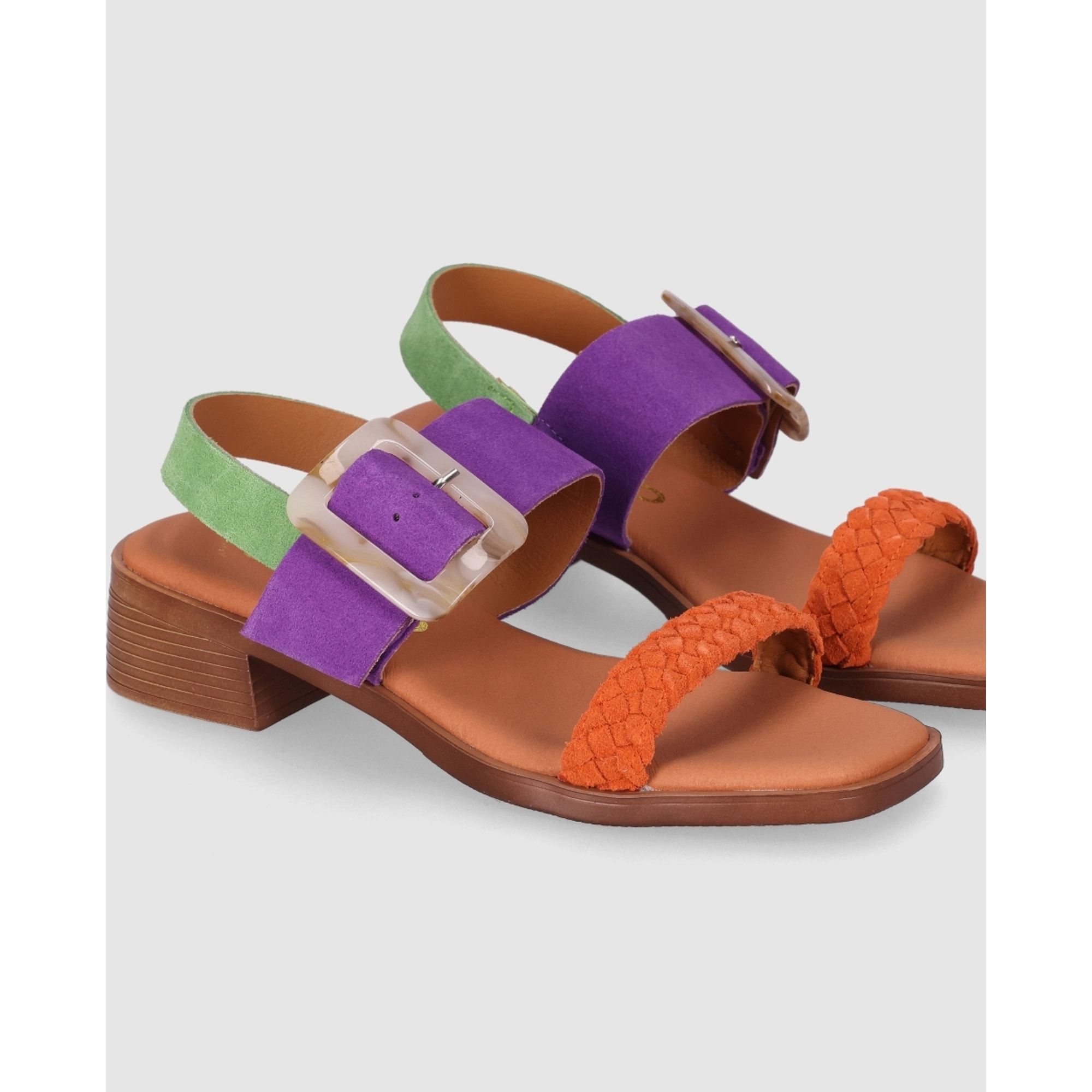 Sandalias de Serraje - Multi-Morado - Tacón: 4 cm