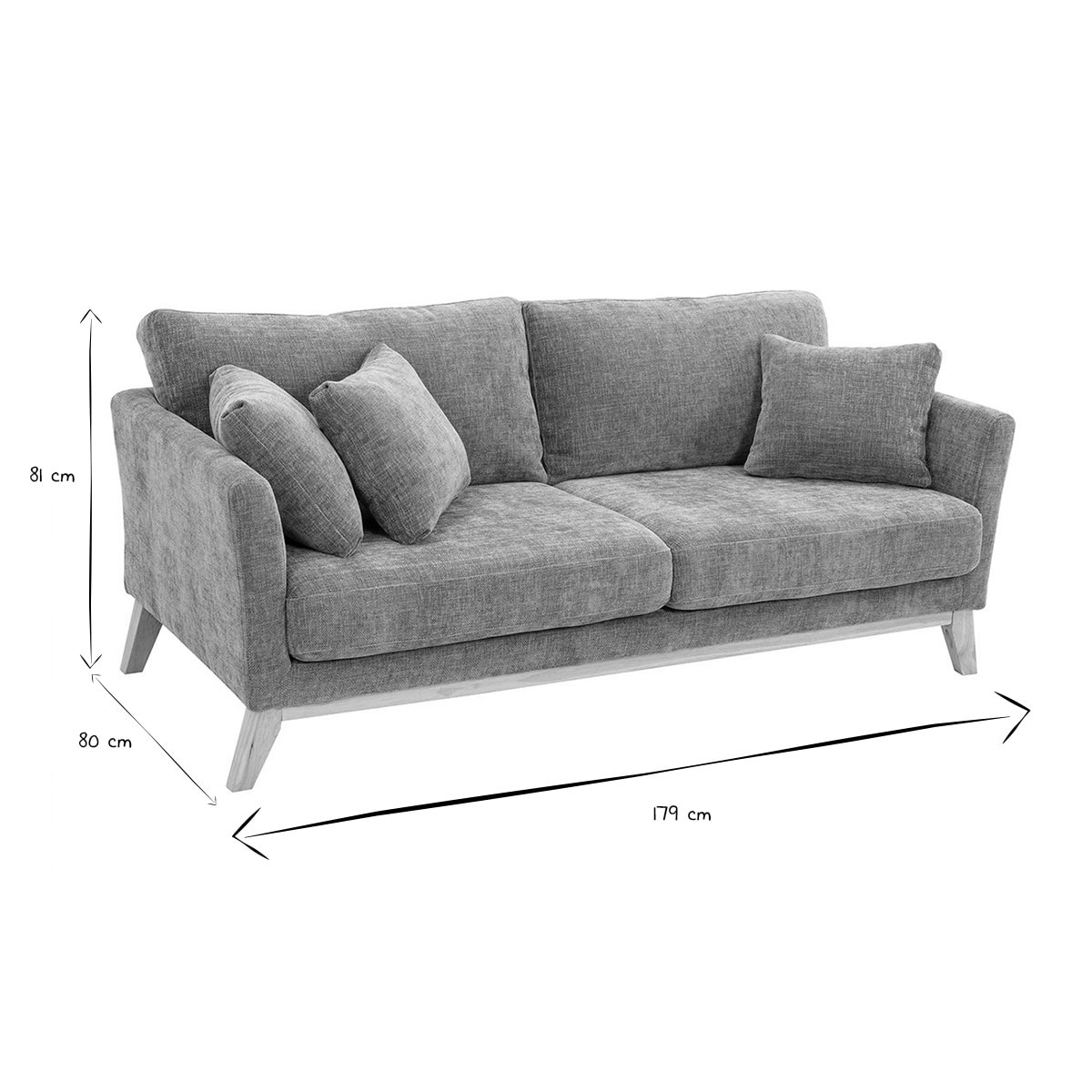 Canapé scandinave déhoussable 3 places en tissu effet velours texturé taupe et bois clair OSLO
