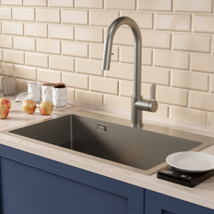 Timeless 68x45x21 cm évier encastrable inox 304 + mitigeur inox avec douchette extractible, gun metal brossé (TMLKST-6845BGM-M2)