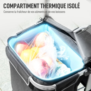 Chariot de courses pliable 3 en 1 tabouret sac à bandoulière 40L poignée telescopique compartiment isotherme alu noir