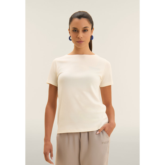 T-shirt manica corta con strass a forma di taschino FREDDY