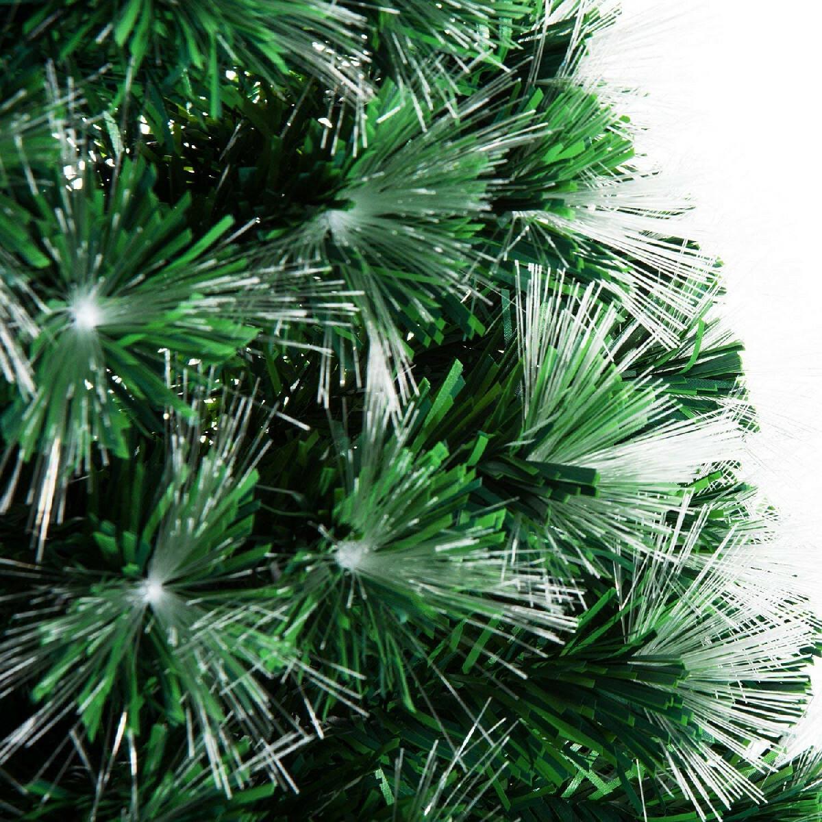 Sapin de Noël artificiel lumineux fibre optique LED multimode multicolore + support pied Ø 84 x 180H cm 230 branches étoile sommet brillante vert