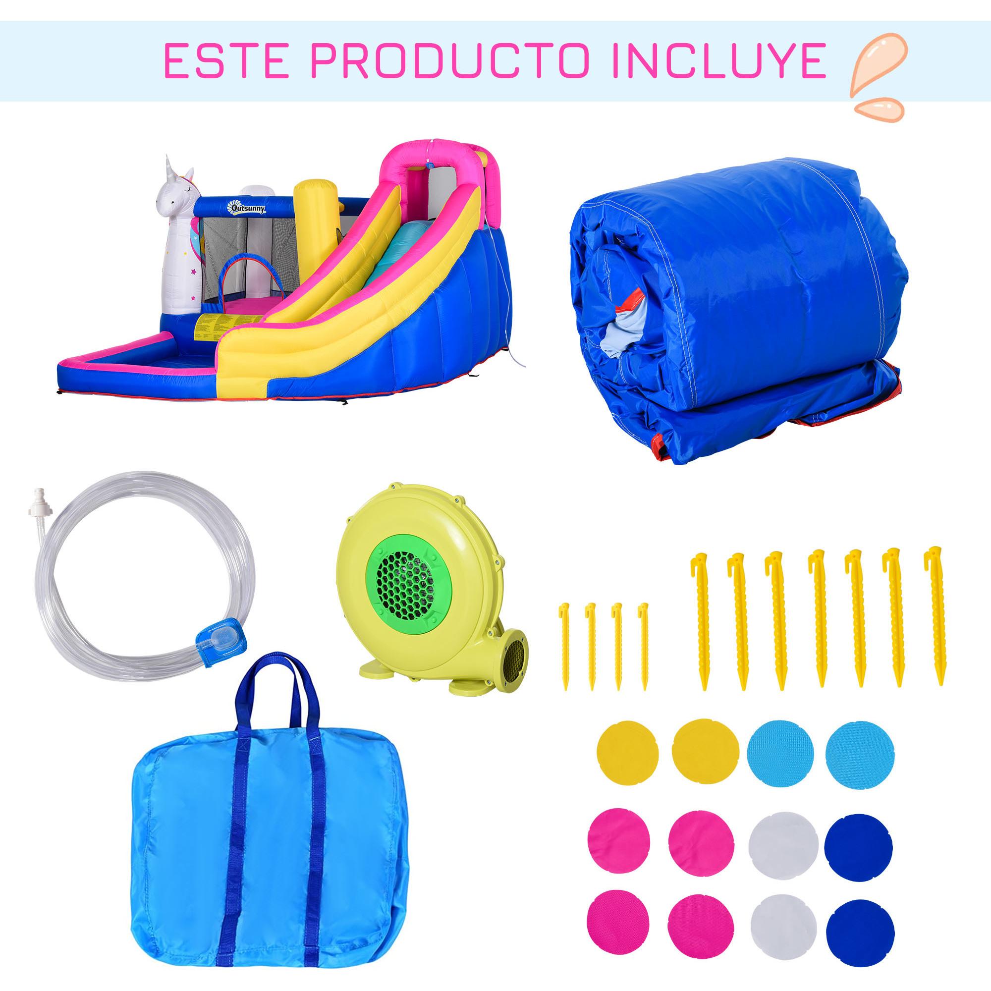 Castillo Hinchable Infantil con Tobogán Piscina Cama de Salto Inflador y Bolsa de Transporte 360x305x210 cm Multicolor