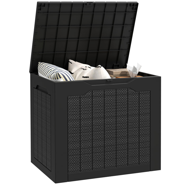 Outsunny Baúl de Almacenaje Exterior 97L Arcón de Jardín Exterior Pequeño de Plástico Impermeable con 2 Asas Integradas y Soporte para Candado 56x41x50 cm Negro