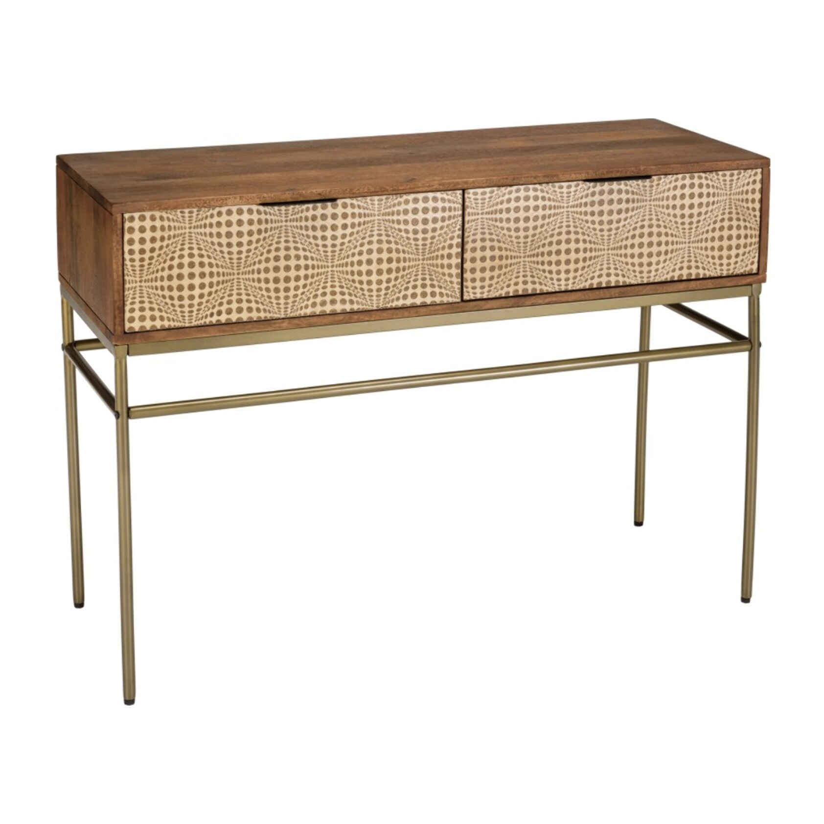 ALIX - Console en bois de manguier 2 tiroirs motifs ethniques